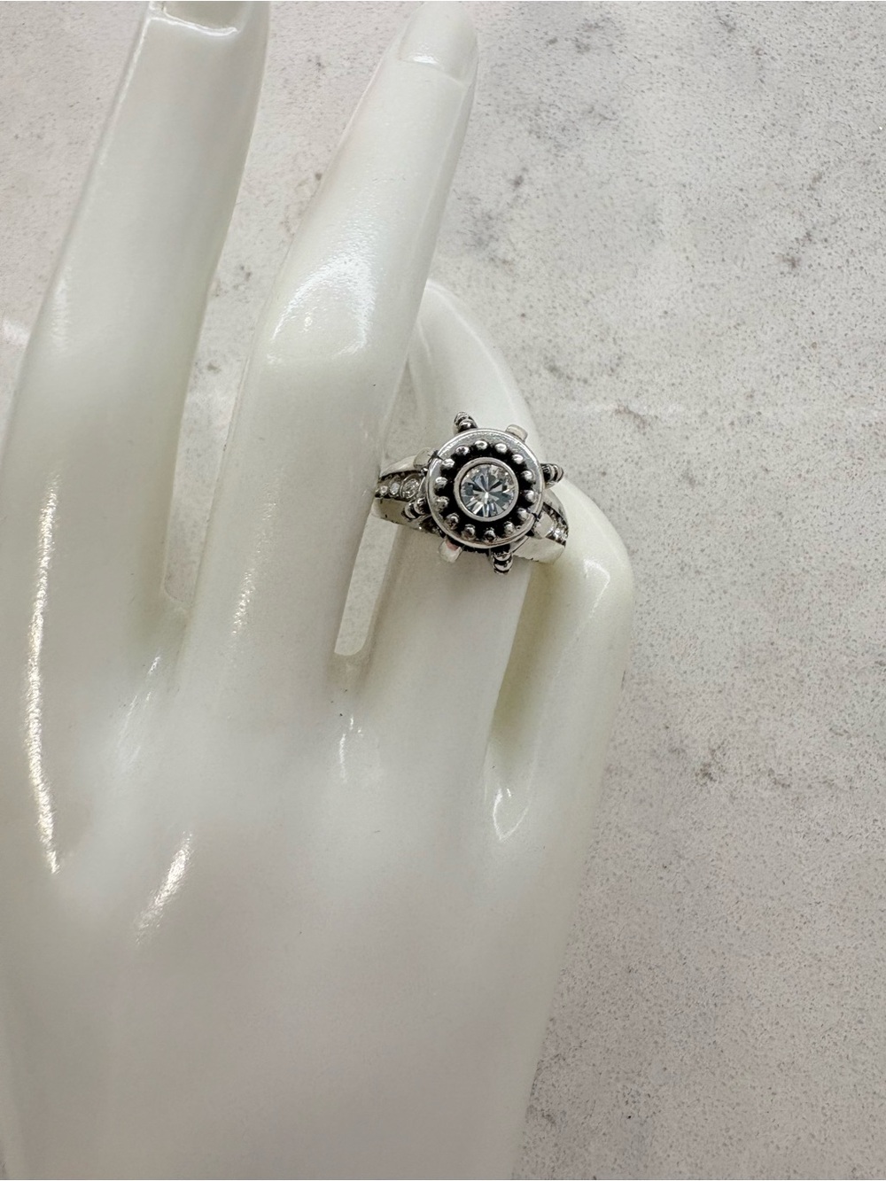 Brighton Silver-Tone Floral Halo Ring with Clear Stone - Size 6